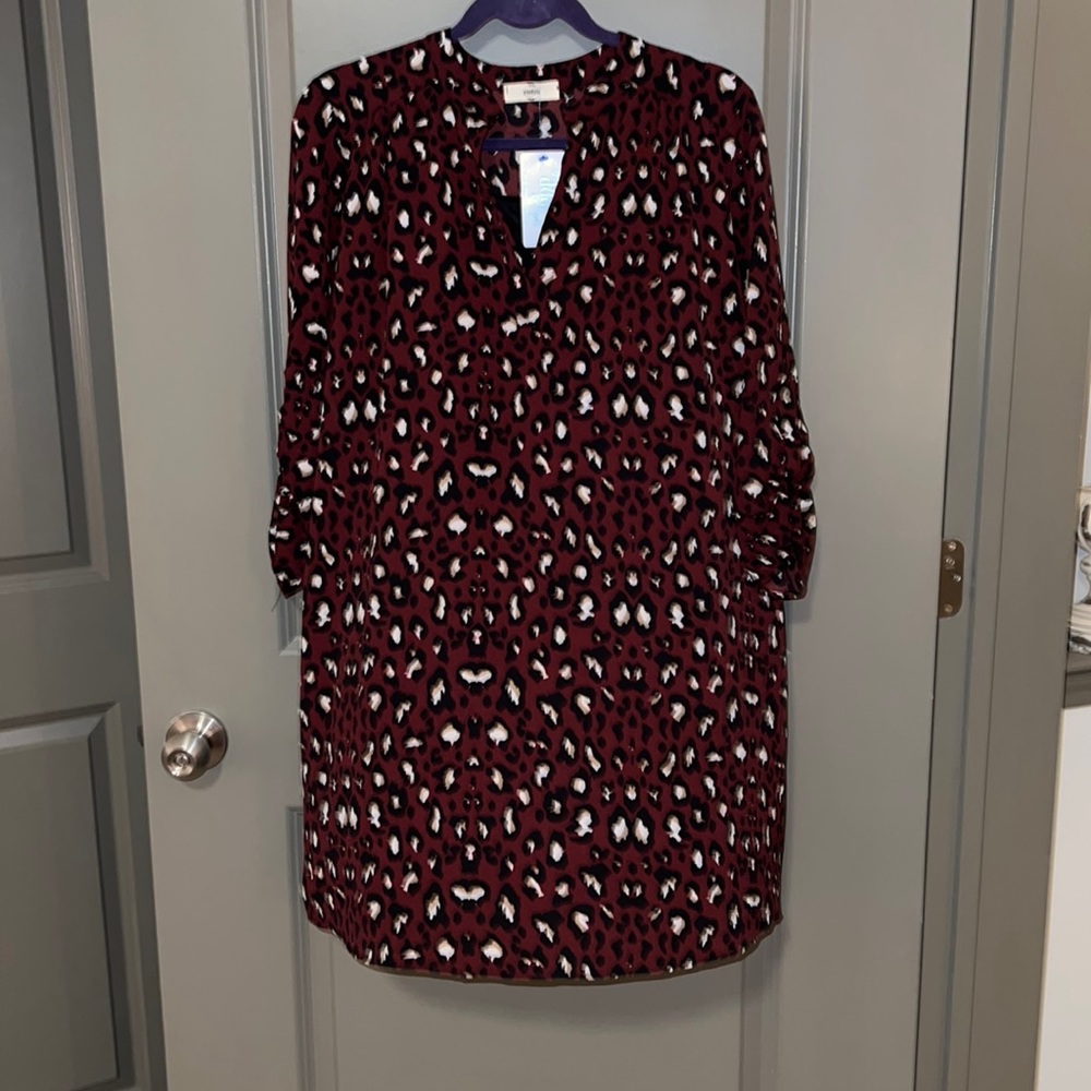 Burgundy, Leopard print Shift dress